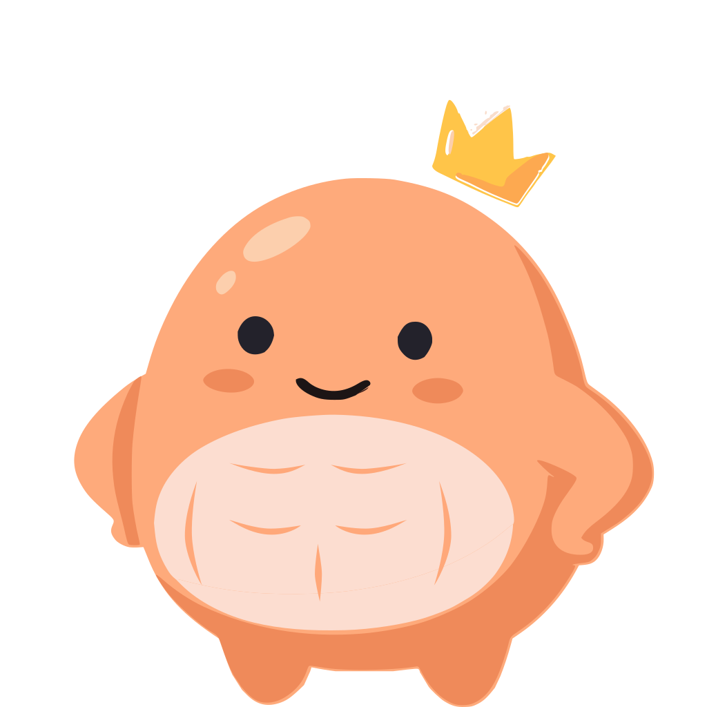 Beanie, the orange bean mascot, looking proud