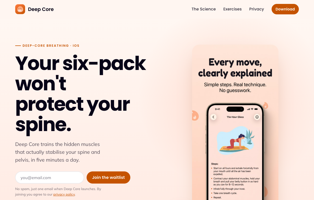 The Deep Core marketing website landing page